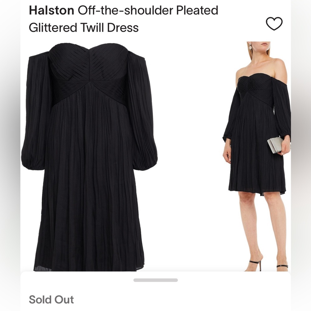 HEMMED HALSTON OFF THE SHOULDER PLEATED GLITTERED TWILL DRESS